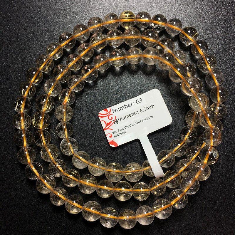 

Бразильский Натуральный Золотой Рутиловый Кварц Браслет с тремя кольцами Женский Золотой Рутиловый Браслет Гладкий Волос Кошачий Глаз Цитрин Ювелирное Изделие Подарок Одна Вещь G3 diameter: 6.5mm