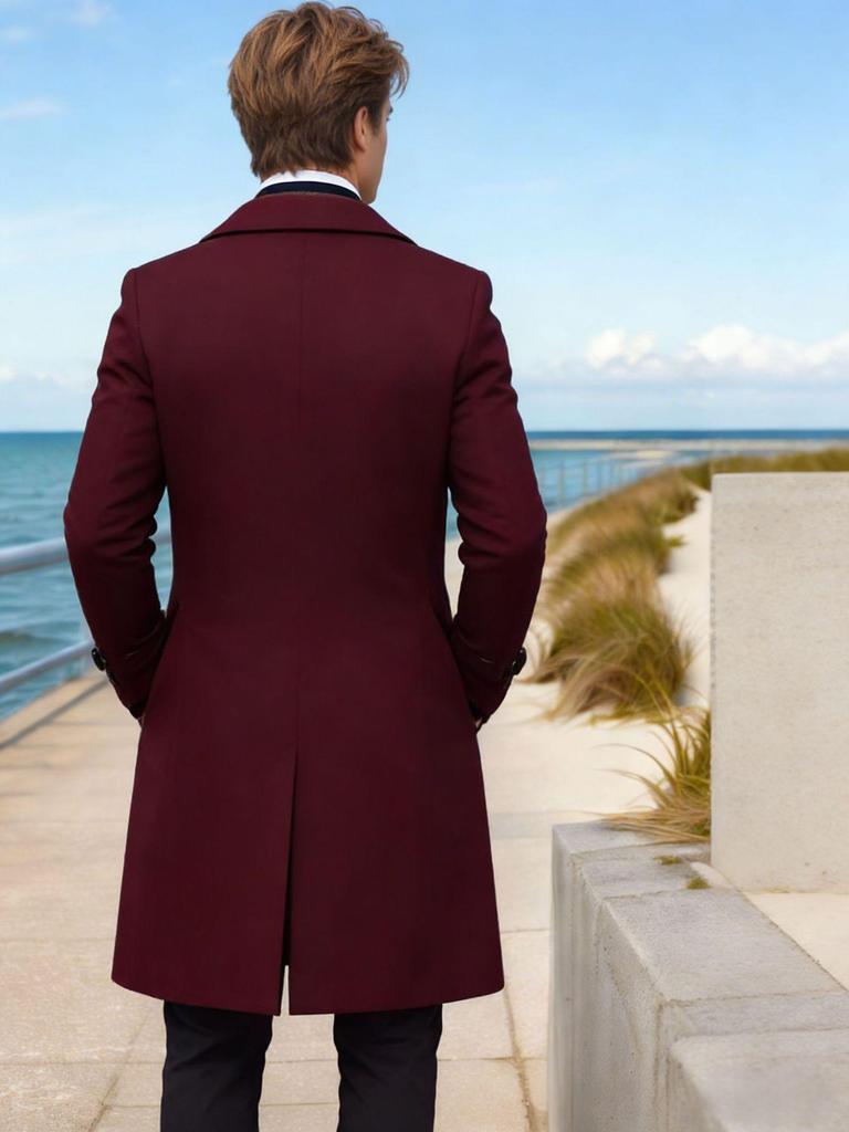 Mittellanger Wollmantel für Herren 2024: Europäischer & Amerikanischer Stil, Schmal geschnittener Anzugkragen, Winter-Windbreaker