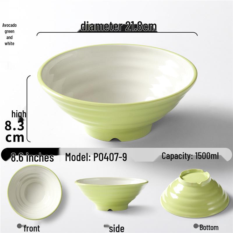 Two-Color Thickened Melamine Noodle Bowl - Large, Threaded Design for Restaurants, Perfect for Noodle Soup, Ramen, and Snail Rice Noodles