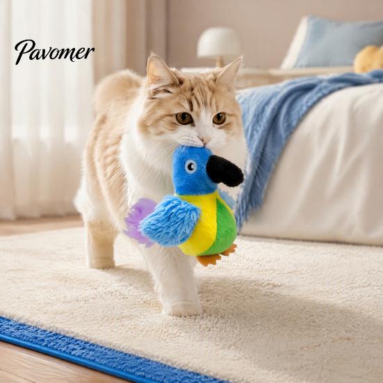 Chirping Bird Cat Toy Toy, Interactive Plush Parrot Soft Stuffed Exercise And Activity Toys Pounce for Indoor Cats Kittens, Stimulating Hunting