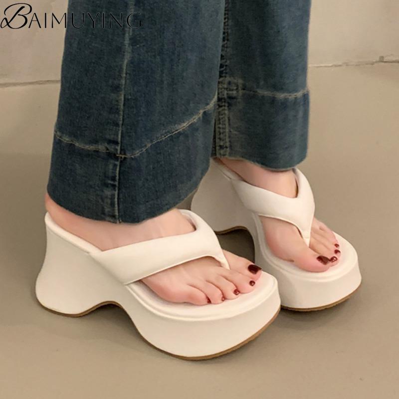 Platform High Heels Slippers Women Flip Flops Shoes Woman Wedges Sandals 2025 Trend Dress Square Toe Pumps Summer Slides Mujer