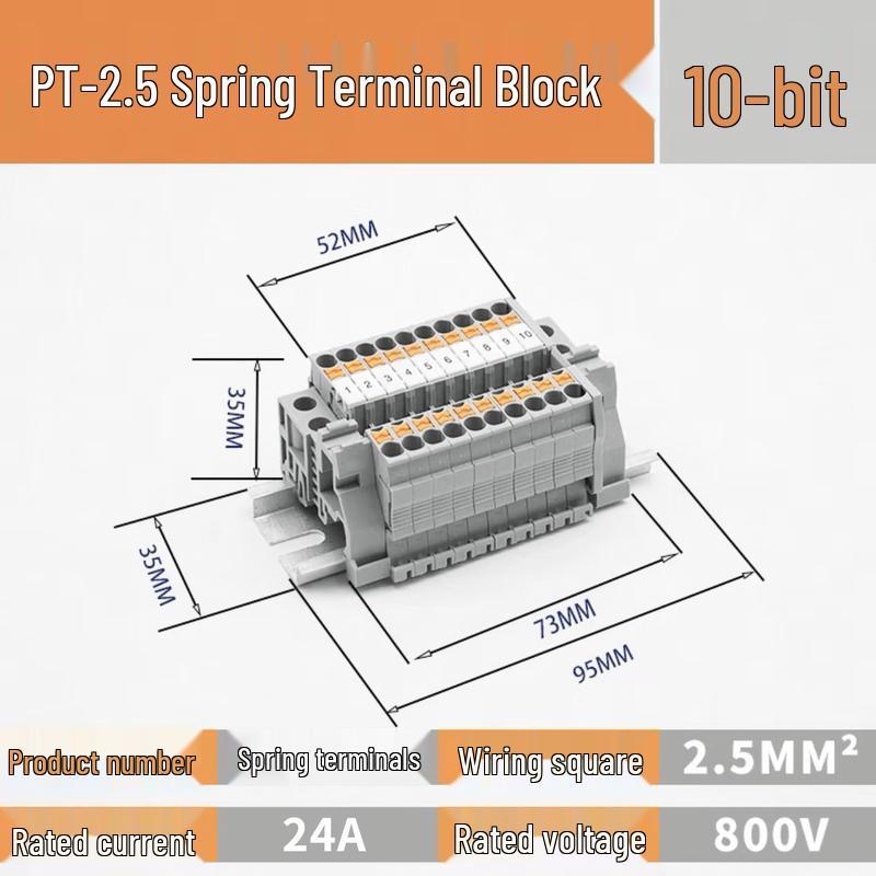 Lixian PT2.5 10-Position Tool-Free Spring Terminal Block