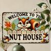 1 Piece "Welcome To Nut House" Cute Squirrel Aluminum Sign - Autumn Garden Decor Ideal As Fall Outdoor  Lawn Decor,