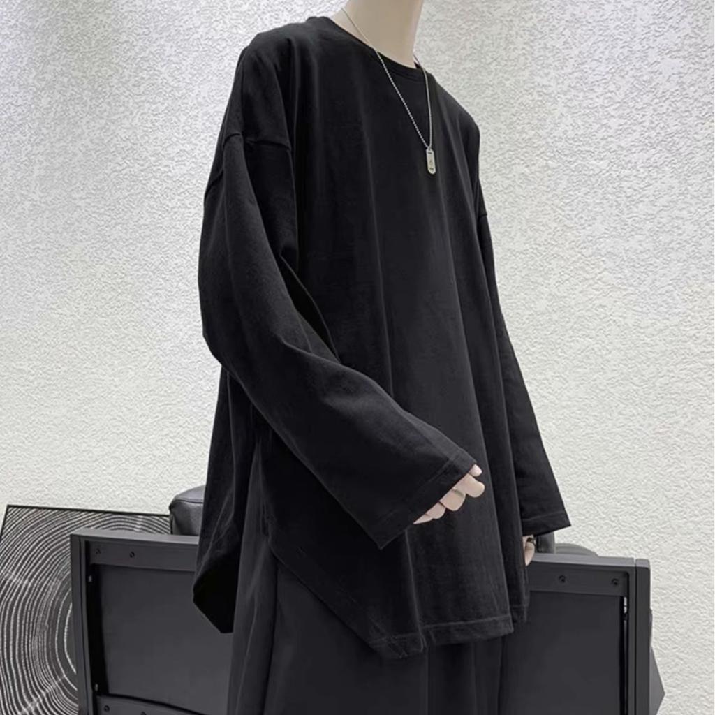 Spring Autumn Oversized T-shirt Men Harajuku Solid Irregular T Shirt Men's Pullover Tees Long Sleeve Y2k Tops Hip Hop Streetwear
