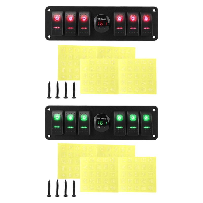 6 Gang Rocker Switch Panel, Voltmeter Premium Waterproof High Performance Versatile Voltage Display for Boats, SUV Cars,
