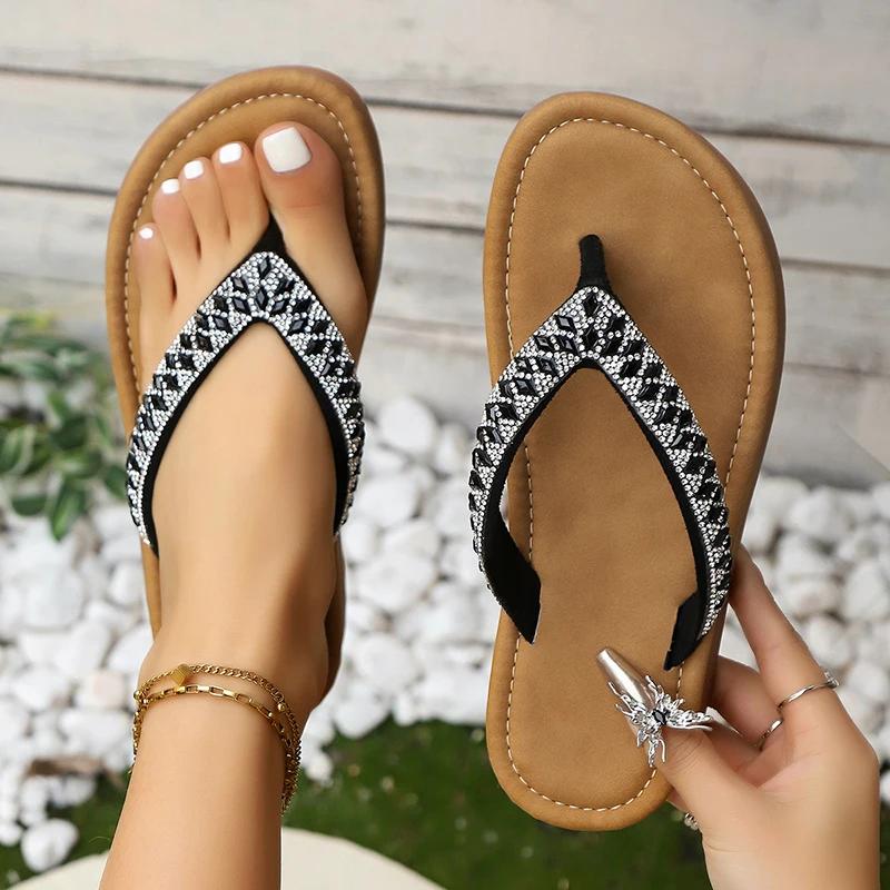 

Fashion Zoki Luxury Crystal Platform Flip Flops Women Summer Soft Flat Bottom Slippers Woman Anti-Slip Beach Slides Zapatillas Mujer 41 чёрный