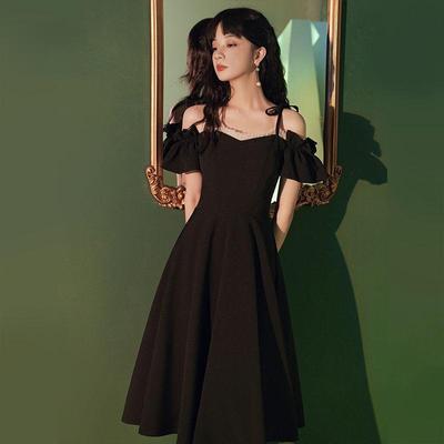 Fashion Causal Party Dress Elegant One-shoulder Dress Hepburn Style French Retro High Waist Dress Female Summer