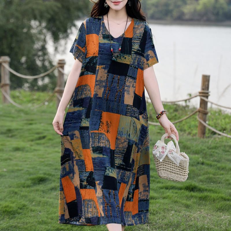 Casual Women's Dresses Summer Vintage Clothes Plus Size Elegant Short Sleeve Summer Long Dress