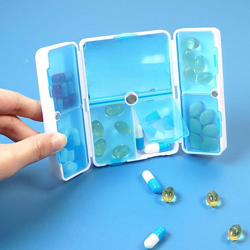 Pill Box 7 Grids Portable Double Layer Mini Medicine Box Sealed Moisture Proof One Key To Open The Cover