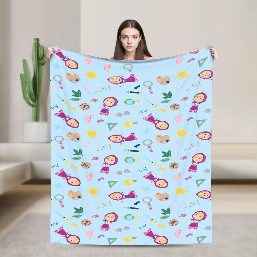 Warm BlanketKids Camping M-Mashas and B-Bears Throw Blanket Flannel Bedspread For Bedroom Graphic Sofa Bed Cover
