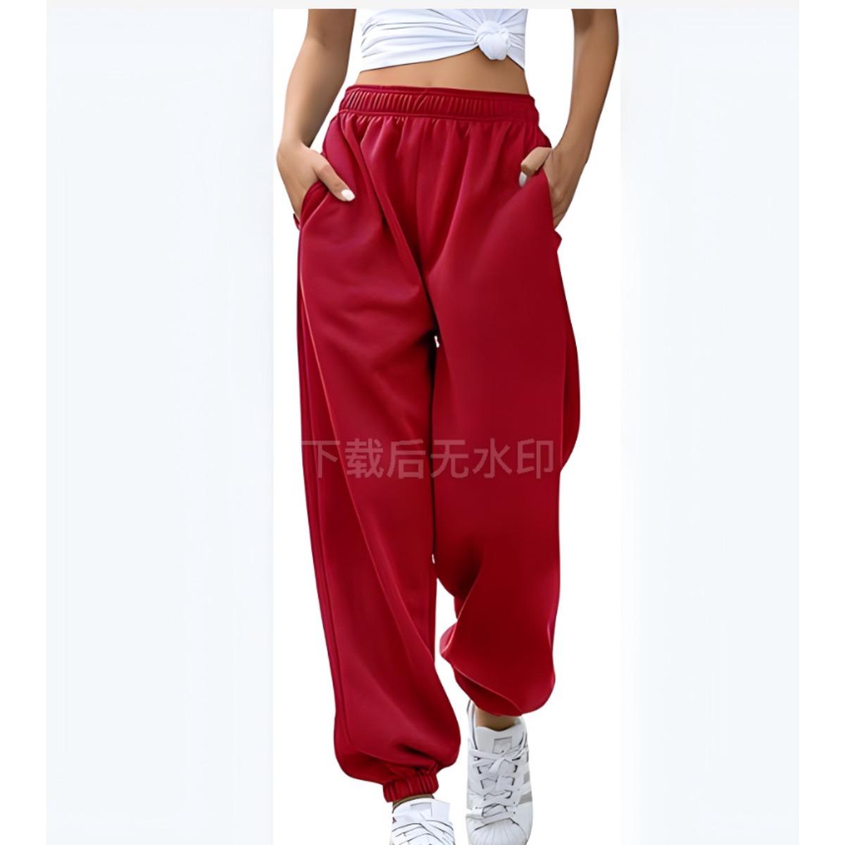 

Women s Fleece Lined Loose Tapered Sweatpants, Drawstring Waist Pockets Casual Home Sport Pants for Crossborder Europe America 2XL бордовий