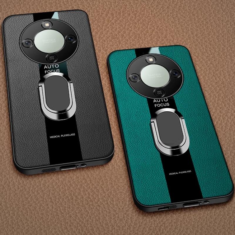 Plexiglass PU Leather Phone Case For Honor X9D Magnetic Metal Ring Stand Holder Shockproof Soft Back Cover For Huawei Honor X 70