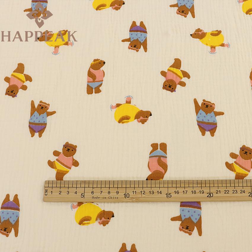 HAPPEAK Hot Sales Muslin Fabrics Bear Printing Cotton Lightweight Double Gauze Fabric Material for Garment