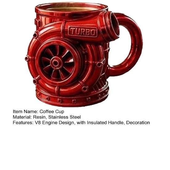 V8 Engine Stainless Steel Cup Car Engine Coffee Mug with Insulated Handle Automotive Engine Water Drinking Cup Mechanics Car Lovers Gifts