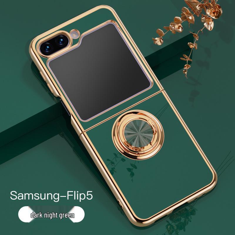 Samsung Z Flip7 Foldable Phone Case: Electroplated Magnetic Stand & Finger Ring Protective Cover