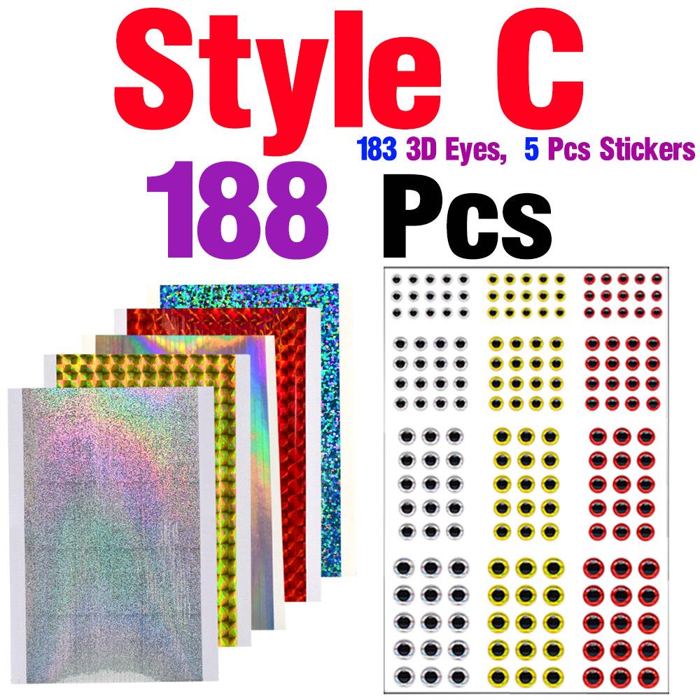 5Pcs/6Pcs Holographic Adhesive Film Sticker Flash Tape with 183Pcs 3D Fishing Lure Eyes Repair Kit DIY Making Fly Tying Fishing