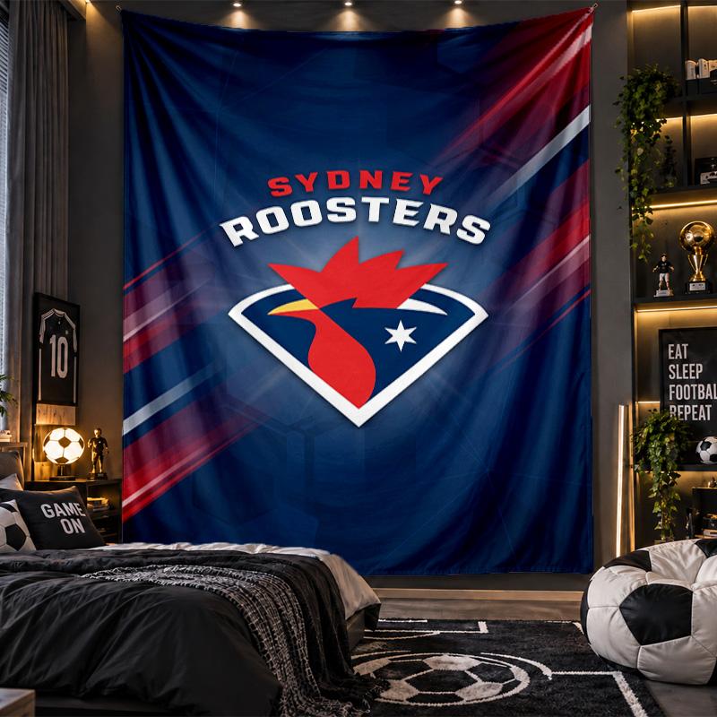 Tapeçaria de Parede Tecido com Estampa Sydney Roosters para Sala de Estar Quarto Decoração de Casa