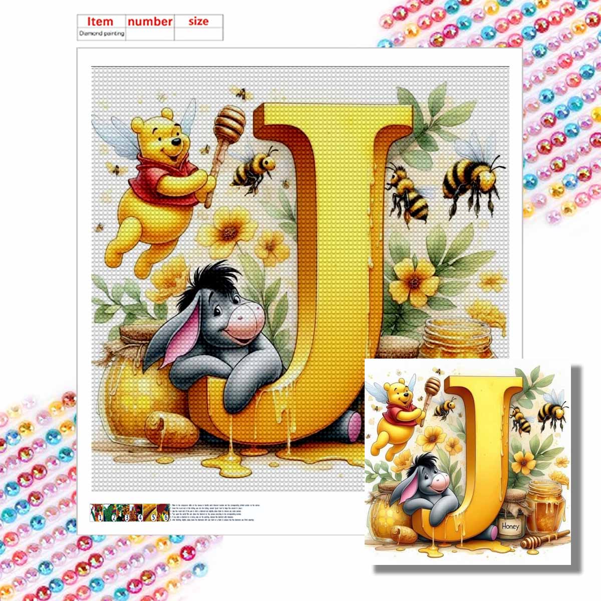 

Алмазная живопись своими руками Круглые алмазы Буквы «J» в Винни и Иа Полная алмазная мозаика Украшение для дома Живопись Набор для вышивания крестом Round 20x20cm