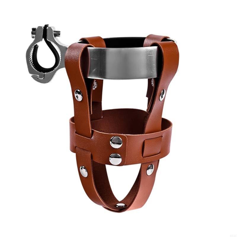 831C Vintage Leather Road Bike Handlebar Cup Holder Cycling Beverage Pouches Road Bike Drink Holder Water Bottles Cage Rack