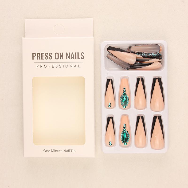 Long Green Glitter Nails - Removable Stylish Wearable Nail Art Stickers