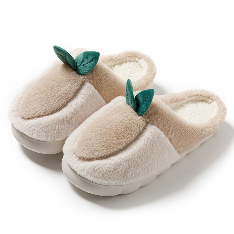 Cartoon color matching couple indoor wool slippers autumn and winter home use warm and velvet thick-soled couple cotton slippers