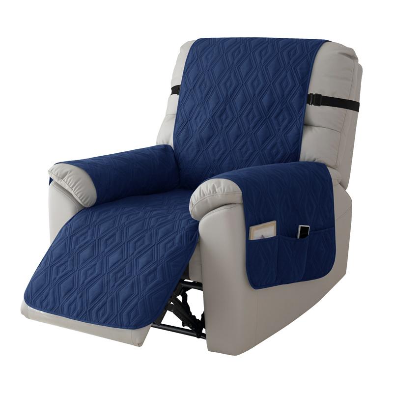 

1seater Recliner Cover with Side Pocket Strap Pure Color Armchair Slipcover Pet-friendly Single Sofa Protector for Living Room 1 Seat