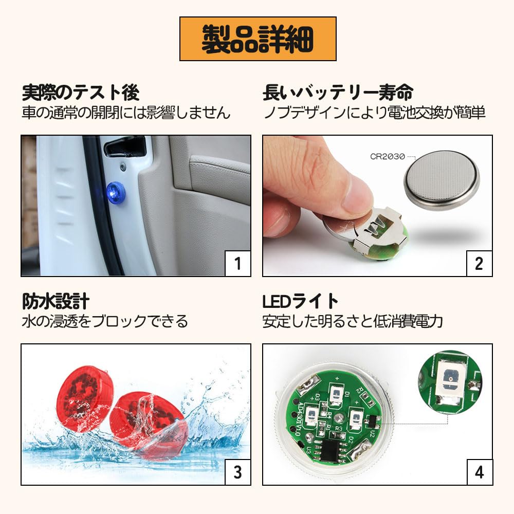 Door Warning Light, Car Door Safety Warning LED Light, Set of 4, Strobe Flashing