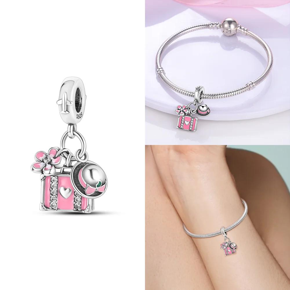 Copper Tea Party Pink Princess Series Charms Heart Bead Fit Original Bracelet For Women Diy Fine Jewelry Birthday Gift