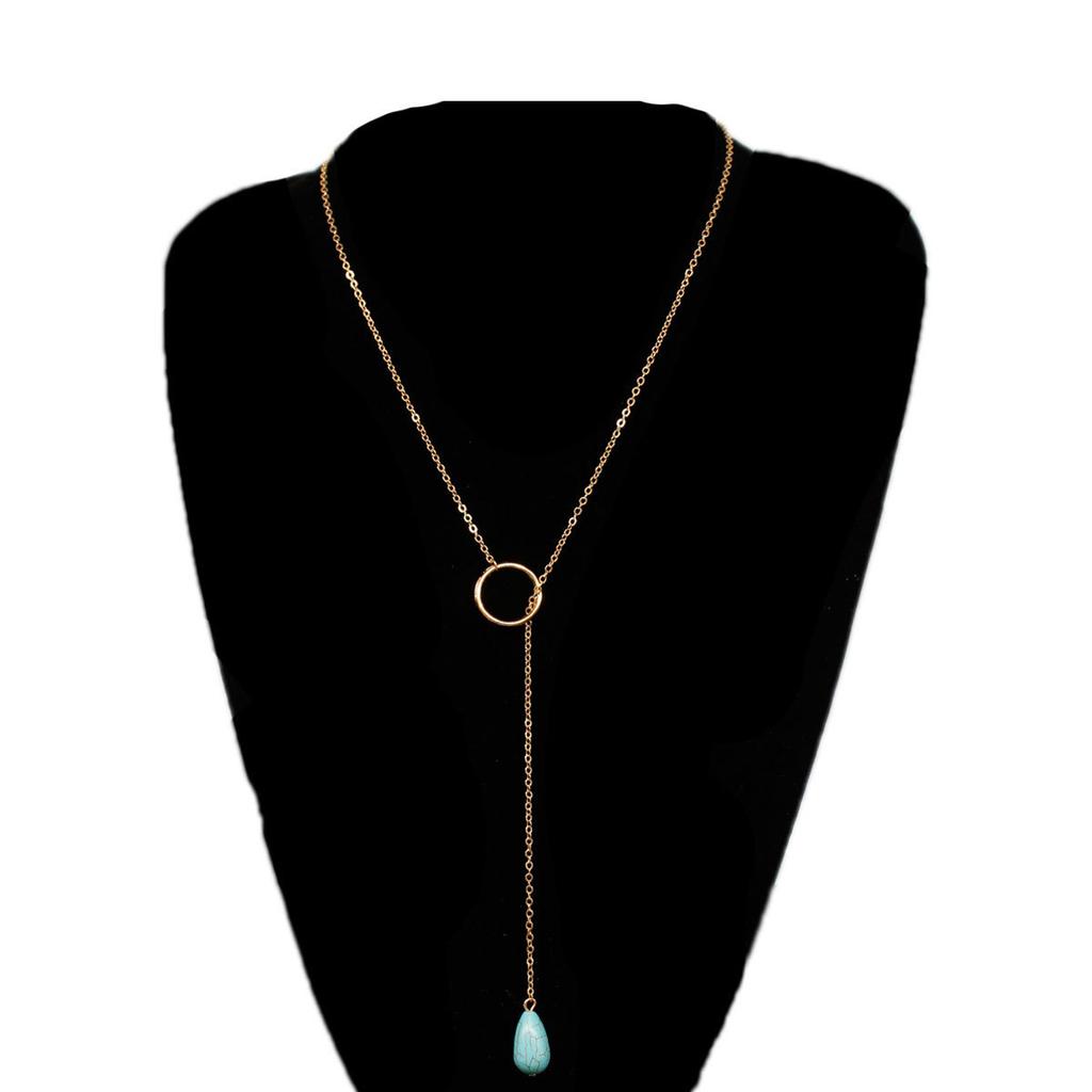 Europe, America, fashion turquoise circle necklace women wish simple handmade alloy necklace