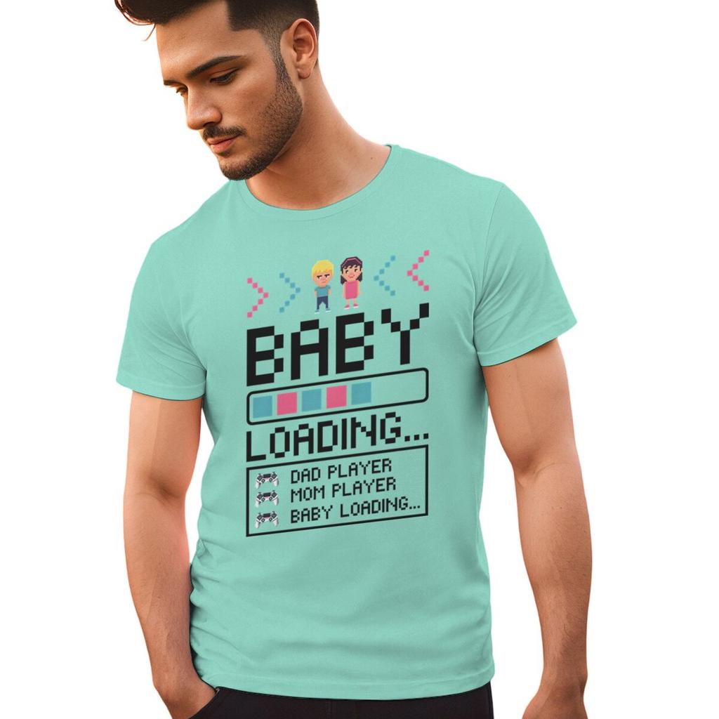 Baby Loading Print Couples T Shirt Vintage Gamers Papa Mama Tshirt Short Sleeve Crewneck Pregnancy Announcement Tshirt Gifts