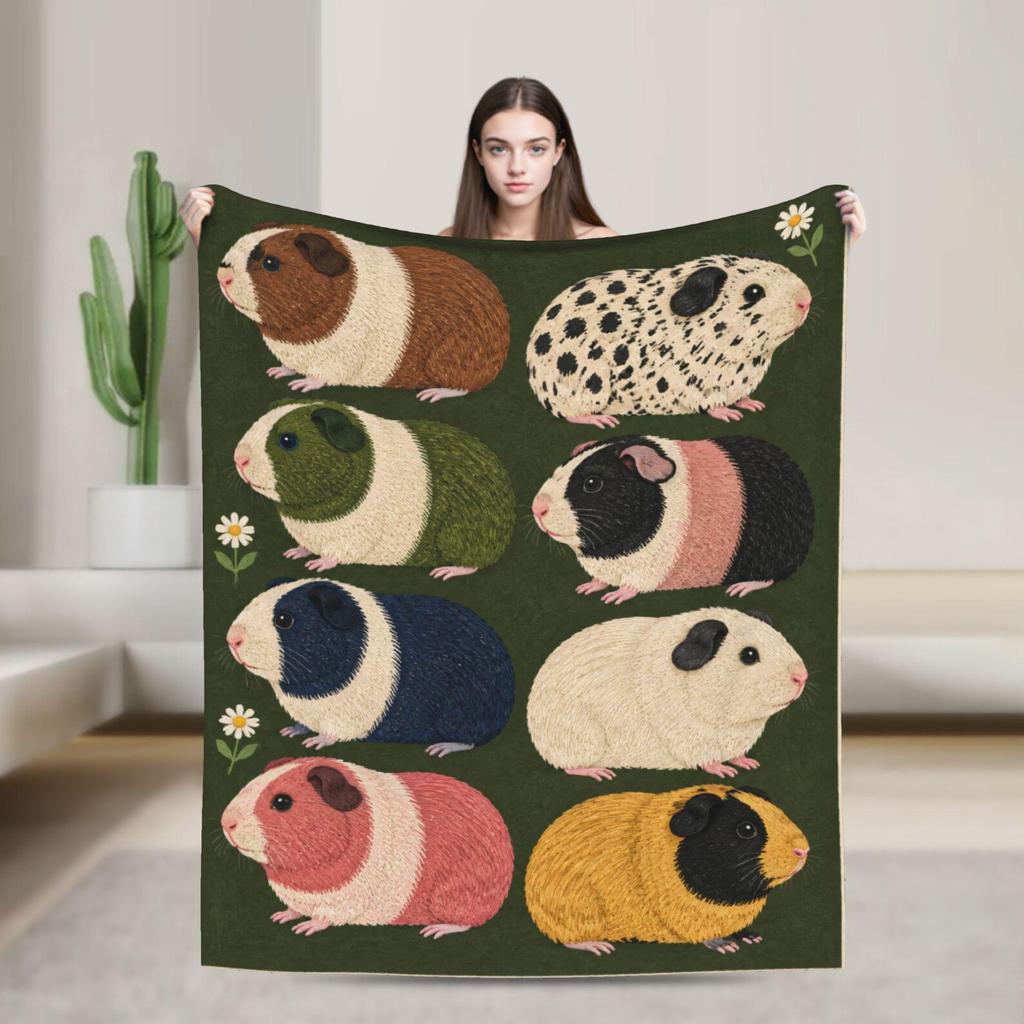 Guinea Pig Fleece Blanket, Colorful Cavies, Cottagecore Room Decor (300g Flannel)