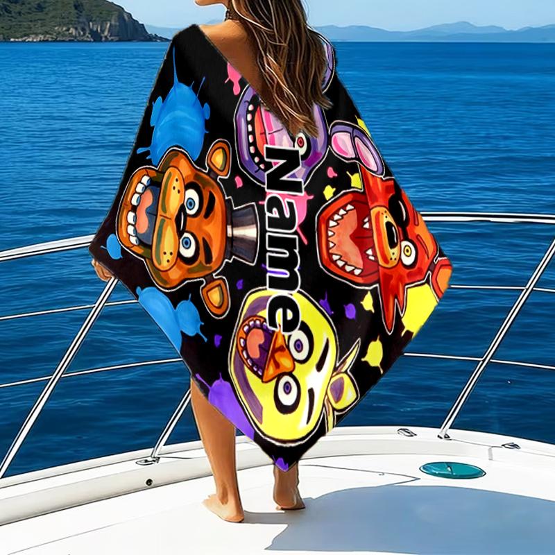 1pc Freddy Bear2 Beach Towel with Custom Name, Beach/Swimming/Bath/Picnic/Camping Towel, Suitable for Seaside Beaches