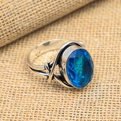 Sontuoso anello fatto a mano in argento sterling 925 con pietra preziosa di topazio blu di Londra, regalo di gioielli