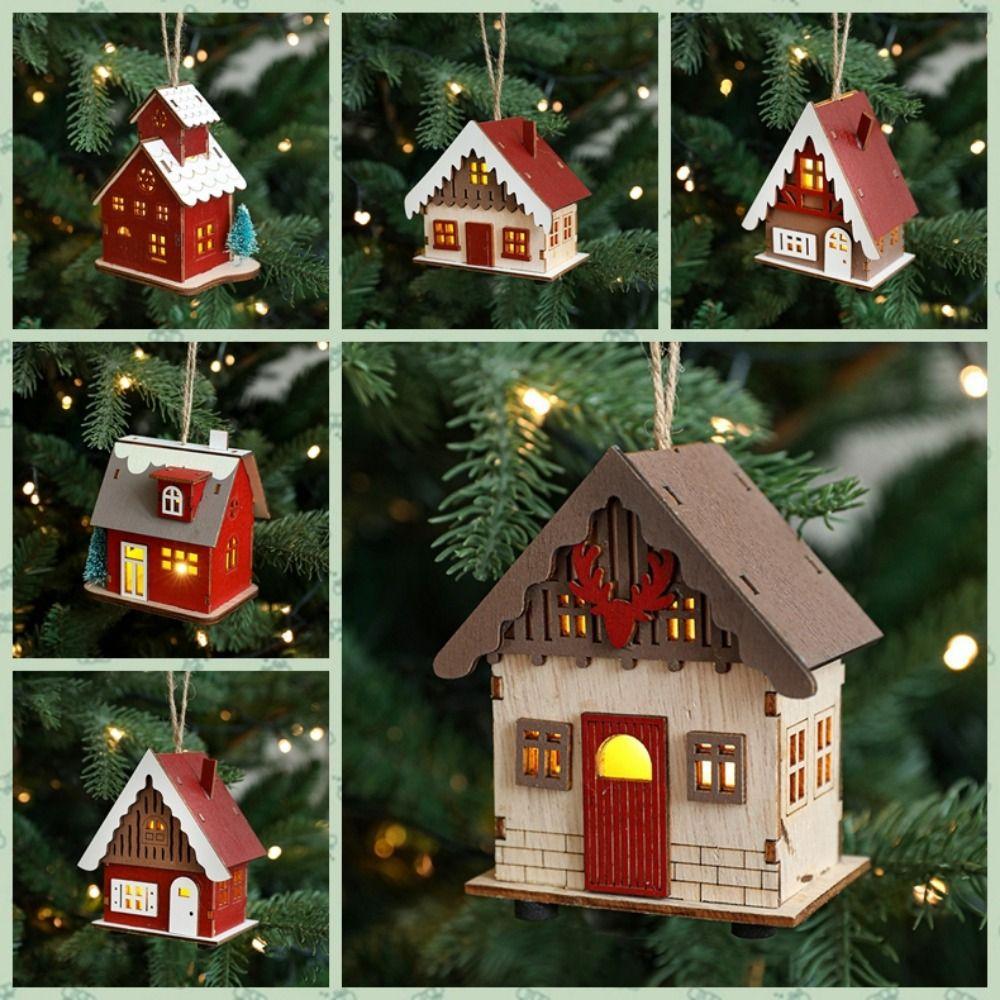 

Decorative Lighting Glowing Log Cabin Elk LED Wooden Christmas House Home Desk
