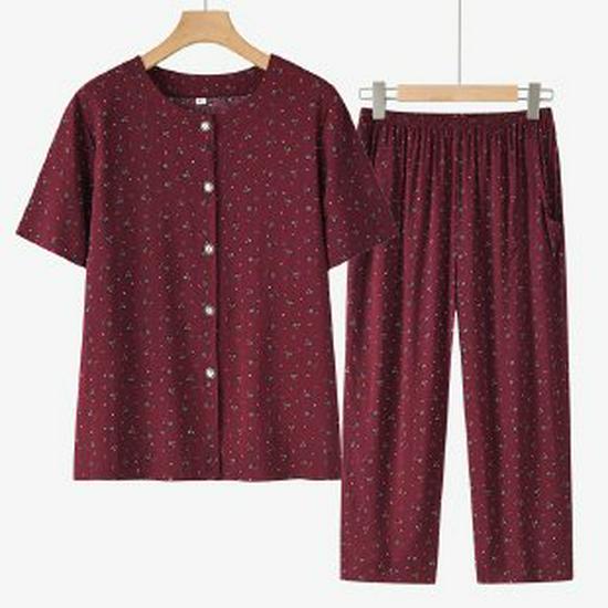 

Summer Cotton Silk Short-Sleeved Top & Pants Set for Middle-Aged and Elderly Women 4XL (135-145 lbs)