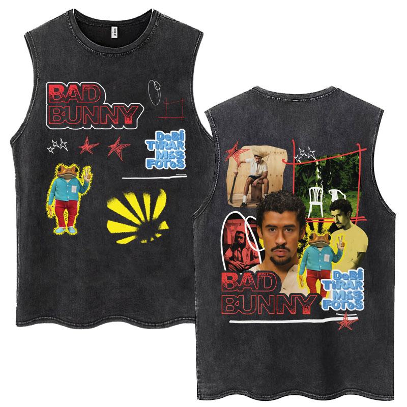 Jacket And Hoodie Rapper Bad Bunny Debi Tirar Mas Fotos DTMF Gewassen Tanktops Jaren 90 Vintage Hip Hop Mouwloos T-shirt Mannen Vrouwen Katoen S