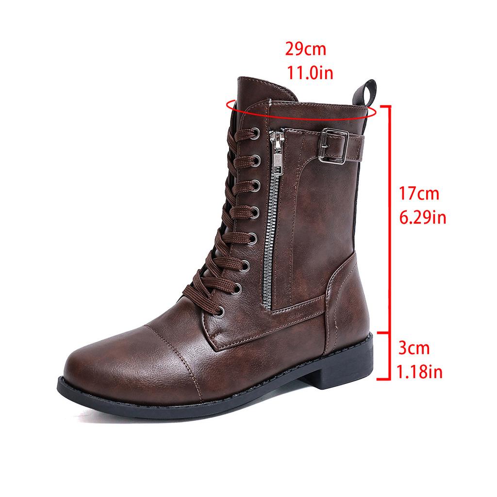 Large Size European Beautiful Women's Boots Autumn and Winter New Belt Buckle Low Heel Martin Boots Medium Boots Women