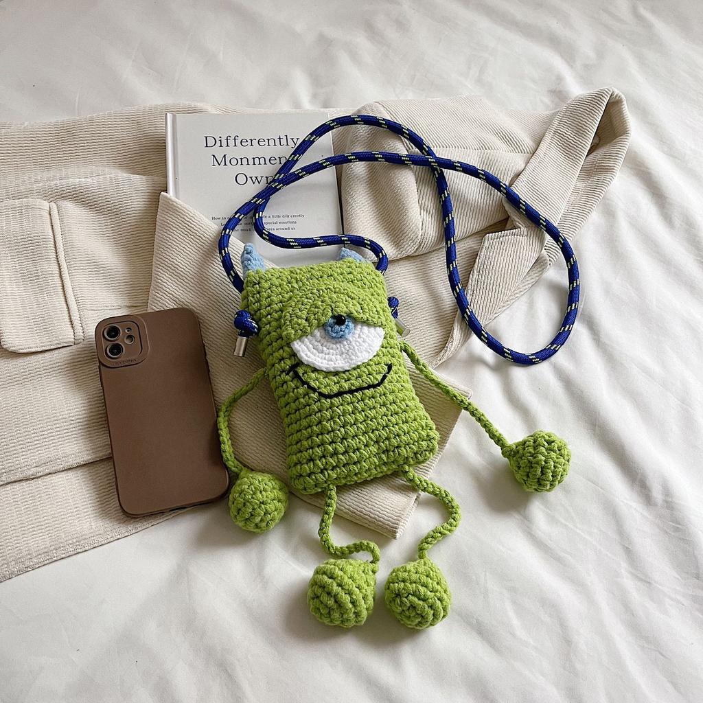 Cute Woven Summer Wool Bag Cartoon Big Eye Bag Shoulder Bag Monster Personality Fried Street Mobile Phone Bag