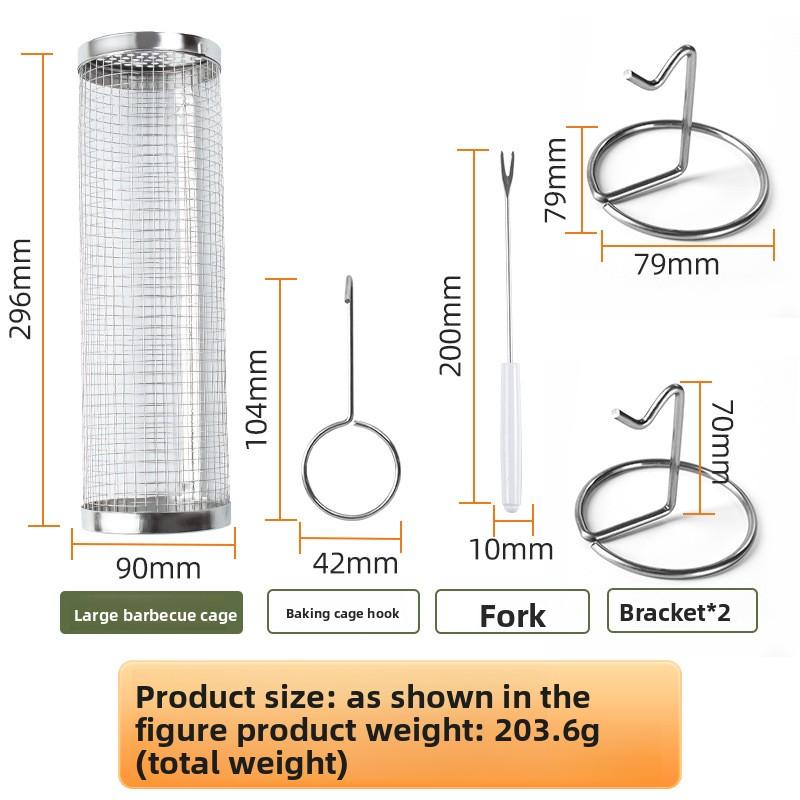 BBQ Grill BBQ Basket Round BBQ Cage Outdoor BBQ Smoke Cage Multifunctional BBQ Mesh Rotating Roller