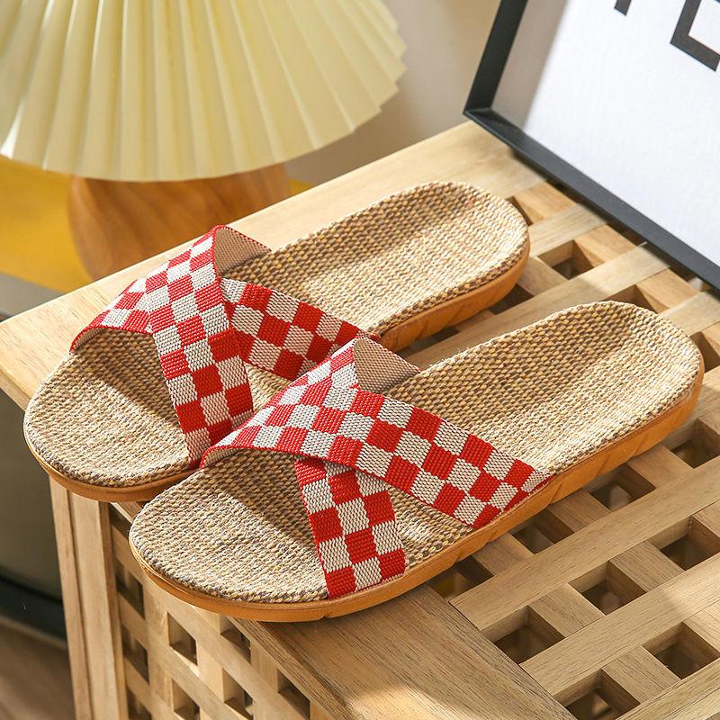 Summer linen slippers men's home indoor deodorant silent home non-slip four seasons cotton and linen slippers men's summer