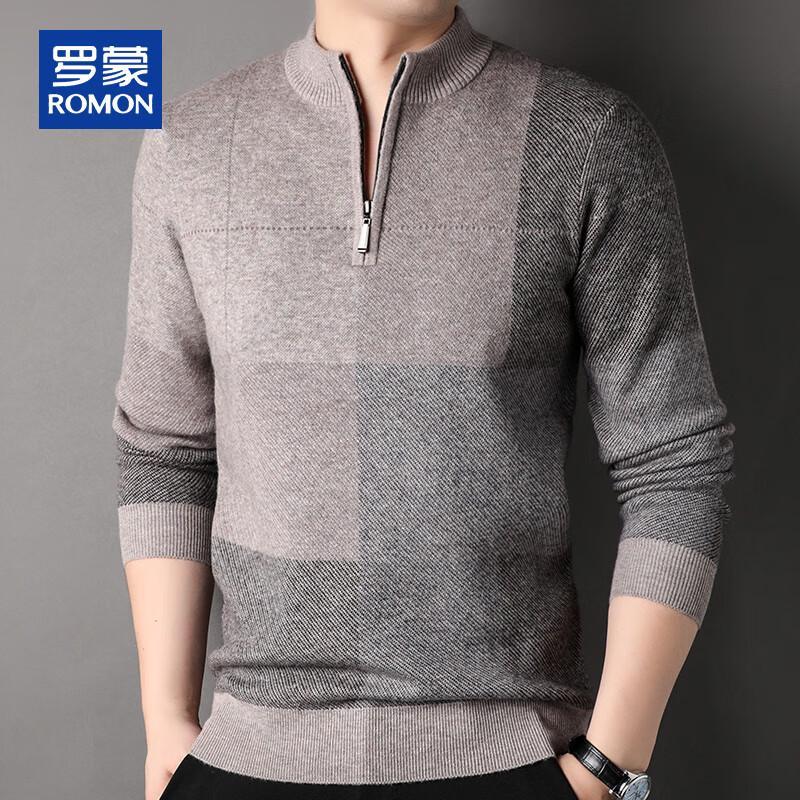 

ROMON Мужской свитер из 100% чистой шерсти, утолщенный, с воротником половинной высоты на молнии 3XL
