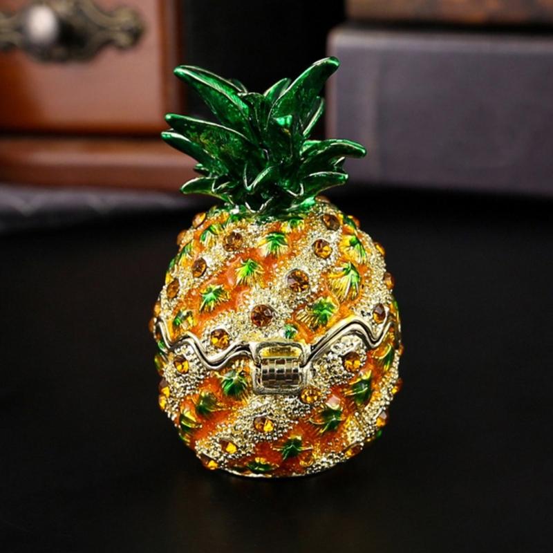 Elegant Pineapple Shaped Jewelry Case With Gemstones Accent Secure Metal Compartment for Accessories