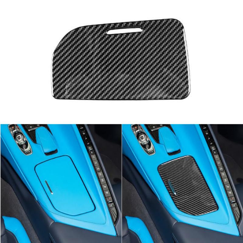 For Corvette C8 -24 Real Carbon Fiber Central Console Water Cup Panel Cover