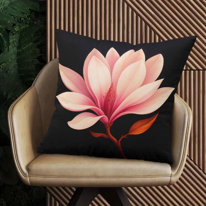 One Cushion Cover Featuring Blooming Magnolia Flowers, Designed With A Festive Theme, Includes A Hidden Zipper, Suitable For Sof
