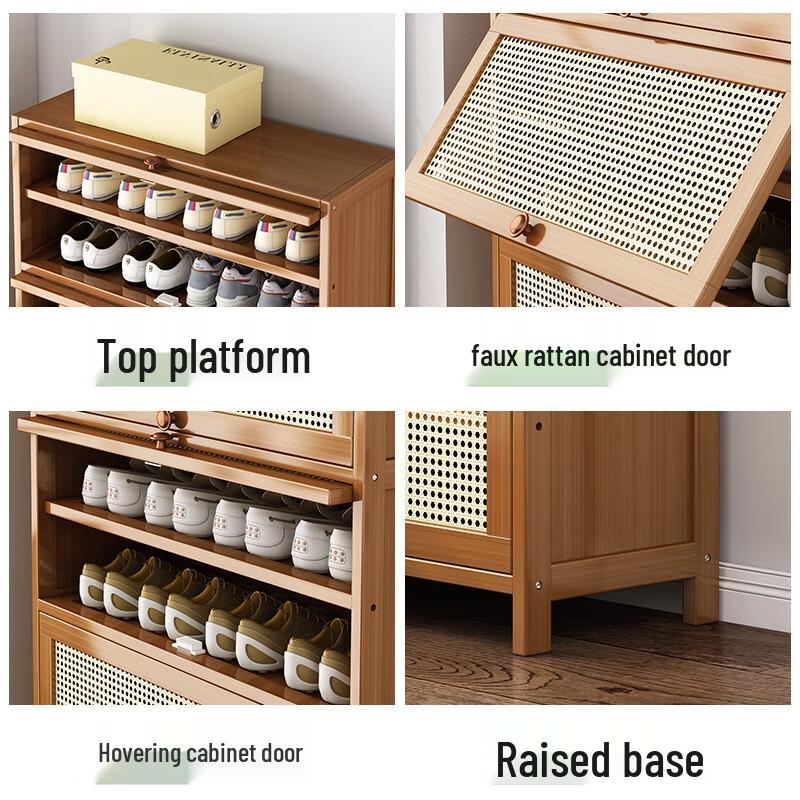 Modern Minimalist Bamboo Shoe Cabinet with Breathable Door