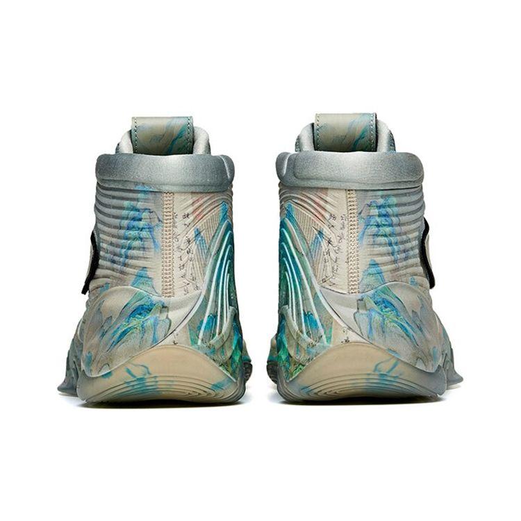 Anta KT6 Qianli Jiangshan Absorption des Chocs Antidérapantes Résistantes à l'Usure Chaussures de Basket Montantes Homme Chaussures de Basket Gris Bleu 112111101-15