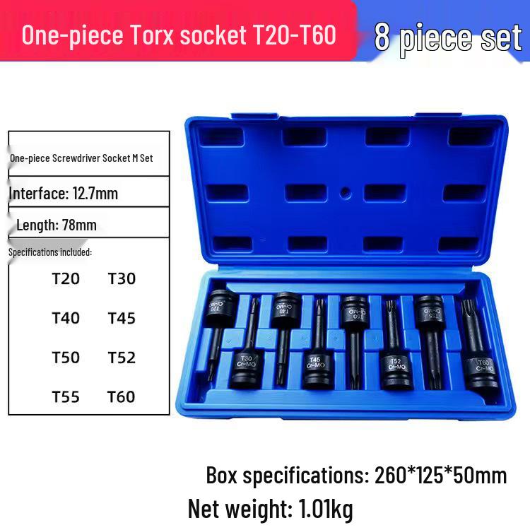 Hex 1/2" Air Impact Wrench Set with One-Piece Bit, Pneumatic Screwdriver, and Torx Socket