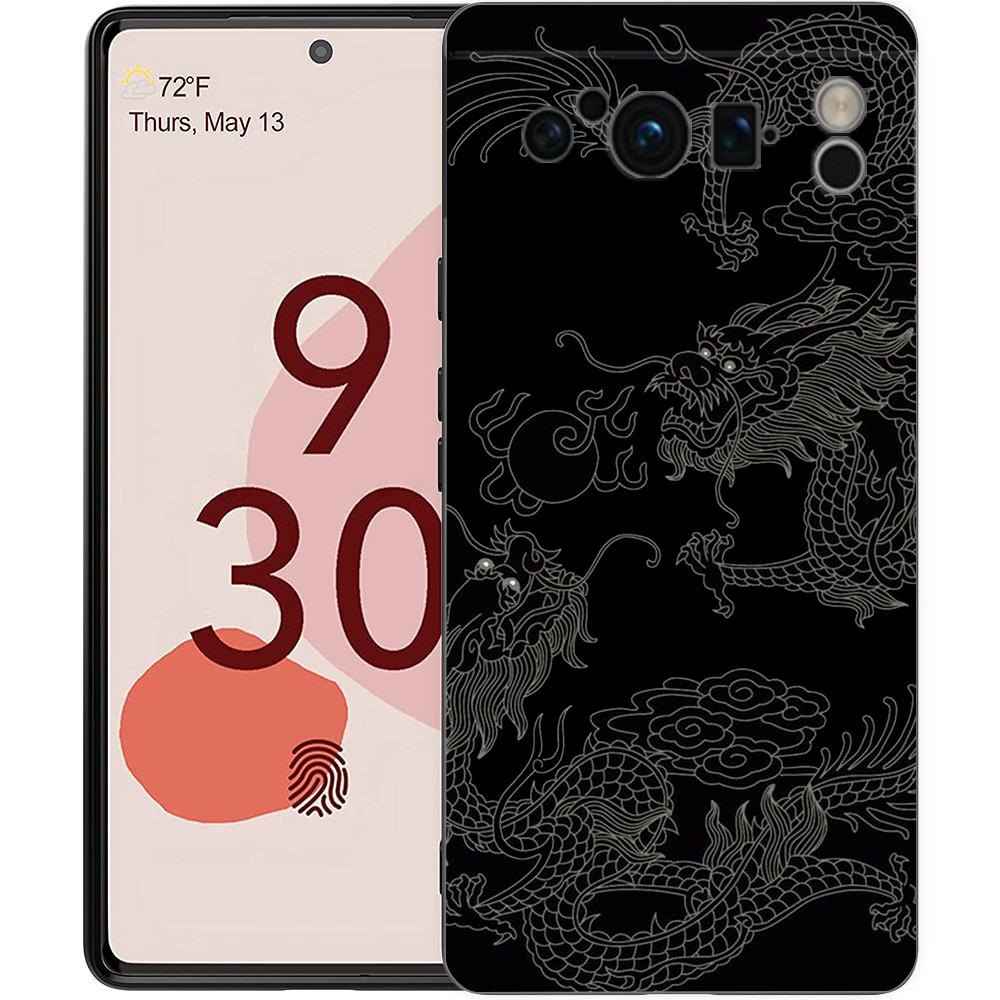 Phone Case For Google Pixel 8 7 6 Pro 8A 7A 6A TPU Shell Soft Silicone Shockproof Black Cover Illusory Color Chinese Dragon