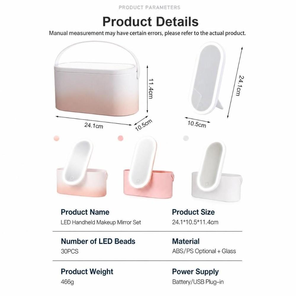 Touch Control Makeup Organizer Box Adjustable Angle Vanity Mirror LED Makeup Mirror  Bathroom
