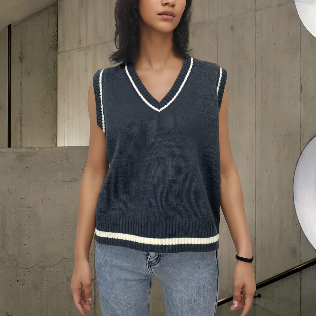 Women's Fashion V-neck Matching Vest Sweater
